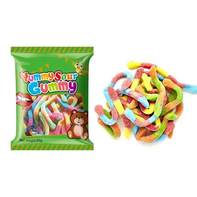 Manufacturer Wholesale Halal OEM Hot Sell Sour Worm Three Color Gummy Candy